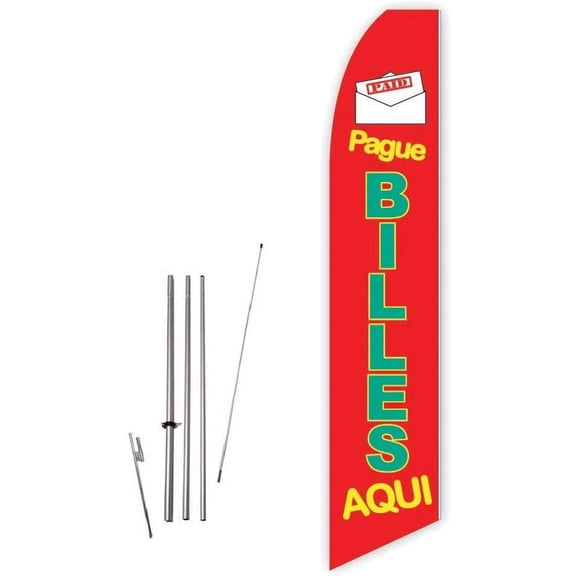 Pague Billes Aqui Red Super Novo Feather Flag - Complete with 15ft Pole Set and Ground Spike