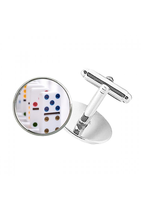 Pai Gow Donoes Dice Gambling Round Button Cuff Clip Stud Cufflinks