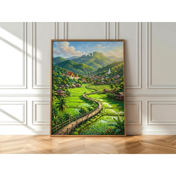 Pai Thailand Rice Field Wall Art Tropical Mountain Landscape Travel Print, Unframed Paper Print