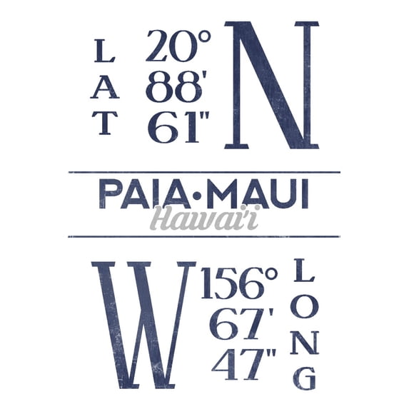 Paia, Hawaii, Latitude and Longitude (Blue) (9x12 Wall Art Print, Home Decor)