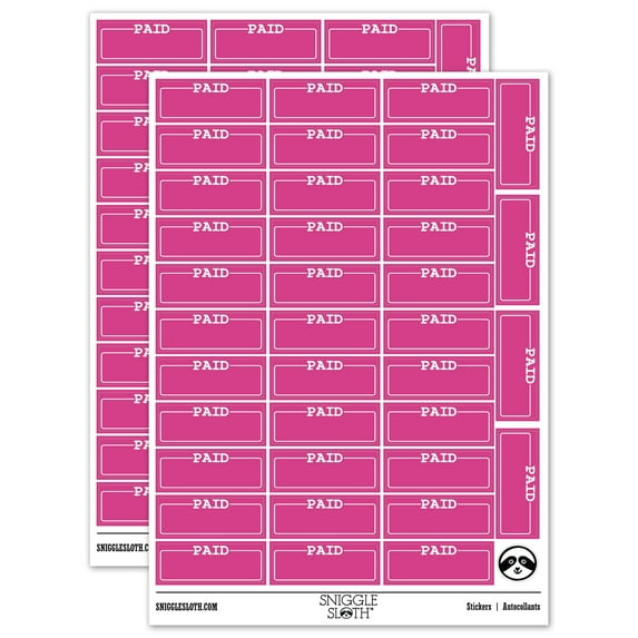 Paid Blank Box for Date Signature Invoice Sticker Set - Hot Pink - Gloss Finish - 1.5" Small