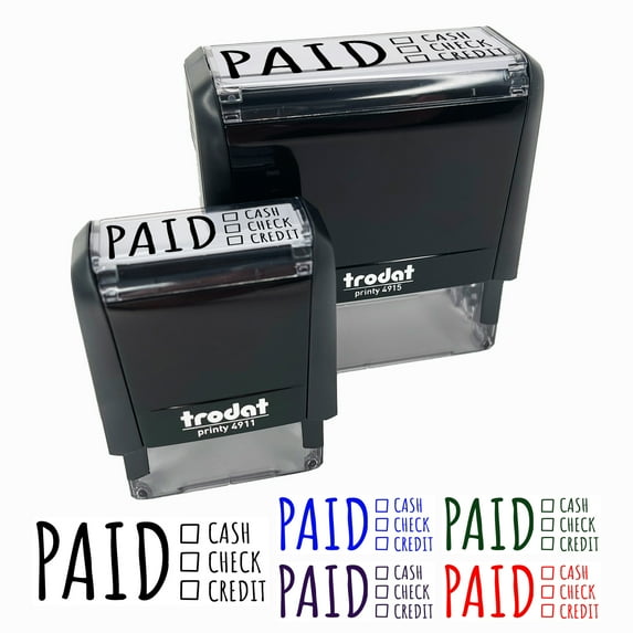 Paid Details Cash Check Credit Invoice Self-Inking Rubber Stamp Ink Stamper for Business Office - Purple Ink - Large 2-2/4 Inch