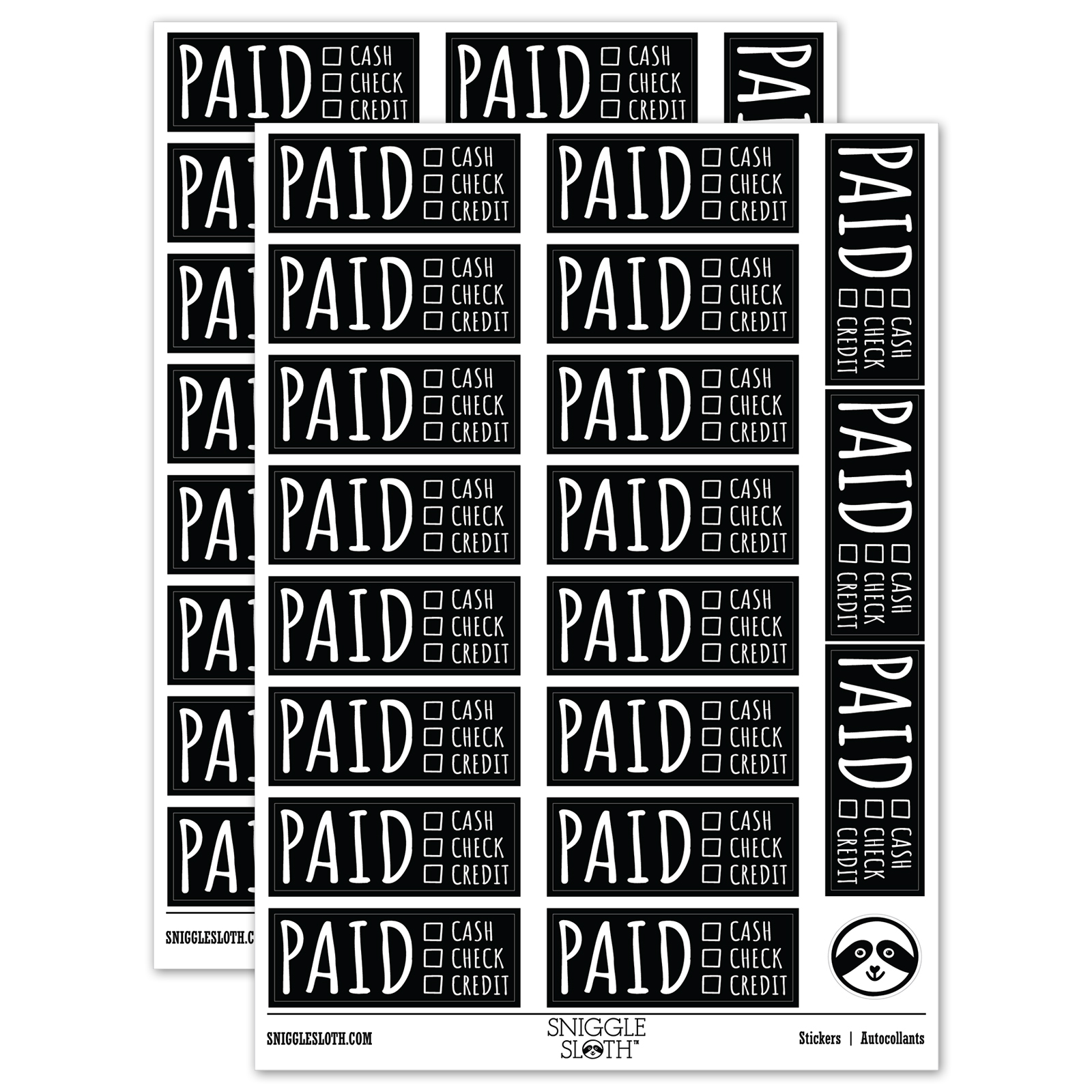 Paid Details Cash Check Credit Invoice Sticker Set - Black - Gloss ...