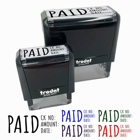 Paid Details Check Number Amount Date Invoice Self-Inking Rubber Stamp Ink Stamper for Business Office - Black Ink - Small 1-1/2 Inch