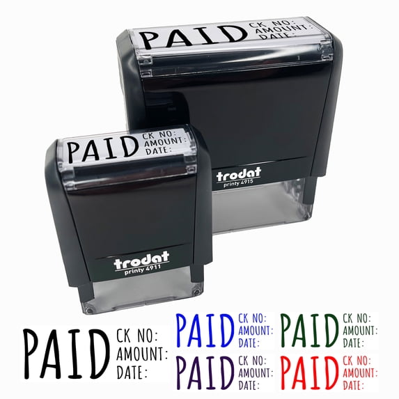 Paid Details Check Number Amount Date Invoice Self-Inking Rubber Stamp Ink Stamper for Business Office - Purple Ink - Small 1-1/2 Inch