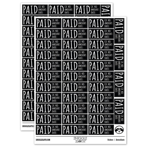 Paid Details Check Number Amount Date Invoice Sticker Set - Black ...