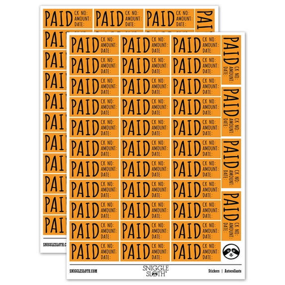 Paid Details Check Number Amount Date Invoice Sticker Set - Orange - Gloss Finish - 1.5" Small