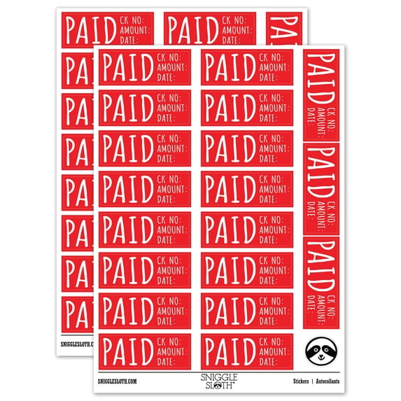 Paid Details Check Number Amount Date Invoice Sticker Set - Red - Matte ...
