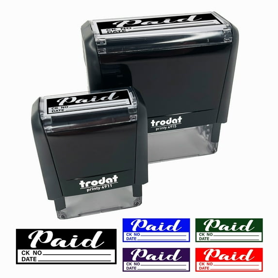 Paid Details Check Number Date Invoice Self-Inking Rubber Stamp Ink Stamper for Business Office - Black Ink - Small 1-1/2 Inch