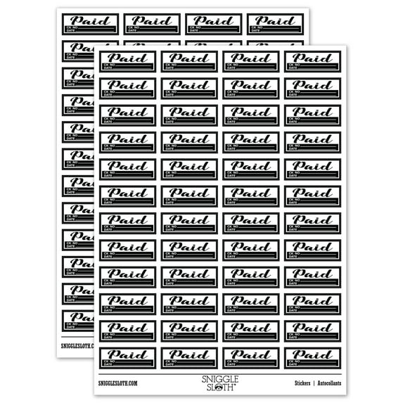 Paid Details Check Number Date Invoice Sticker Set - Black - Gloss Finish - 1.25" Mini
