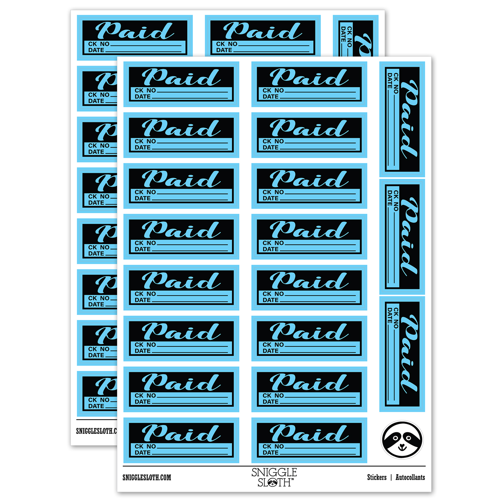 Paid Details Check Number Date Invoice Sticker Set - Light Blue - Gloss ...