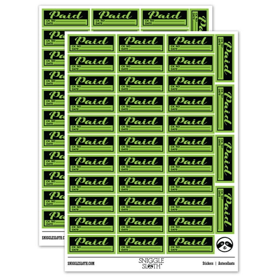Paid Details Check Number Date Invoice Sticker Set - Light Green - Gloss Finish - 1.5" Small