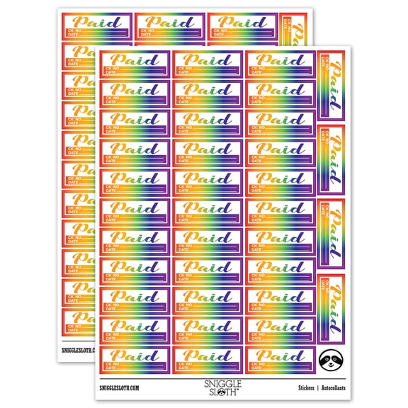 Paid Details Check Number Date Invoice Sticker Set - Rainbow - Matte Finish - 1.5" Small