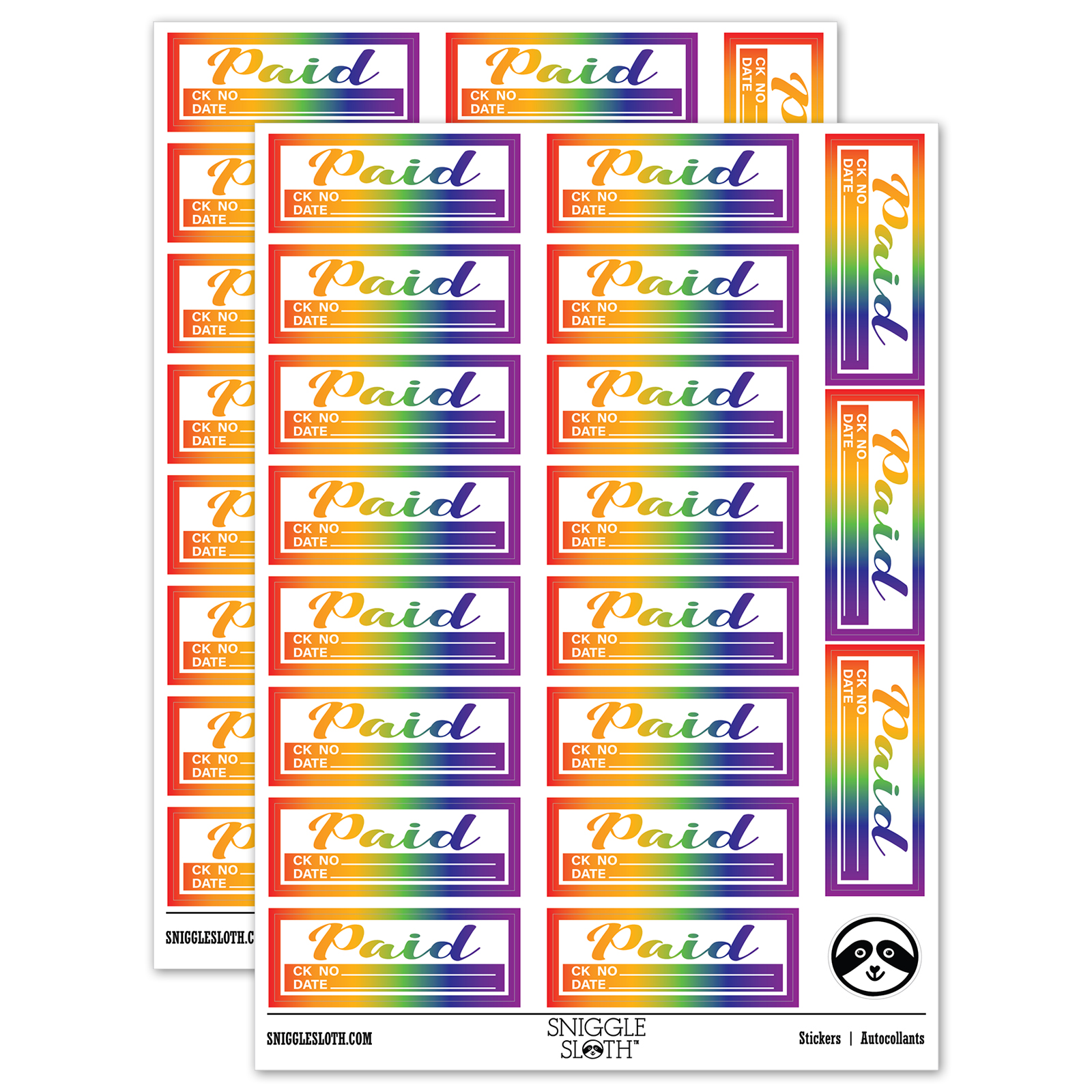 Paid Details Check Number Date Invoice Sticker Set Rainbow Matte