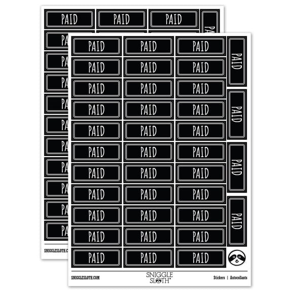 Paid Double Line Border Invoice Sticker Set - Black - Gloss Finish - 1.5" Small
