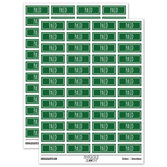 Paid Double Line Border Invoice Sticker Set - Dark Green - Matte Finish - 1.25" Mini