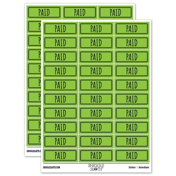 Paid Double Line Border Invoice Sticker Set - Light Green - Matte Finish - 1.75" Medium