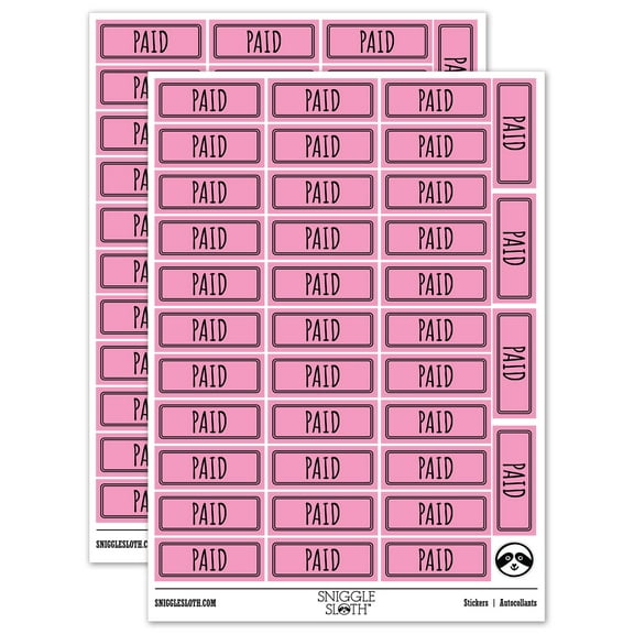Paid Double Line Border Invoice Sticker Set - Light Pink - Matte Finish - 1.5" Small
