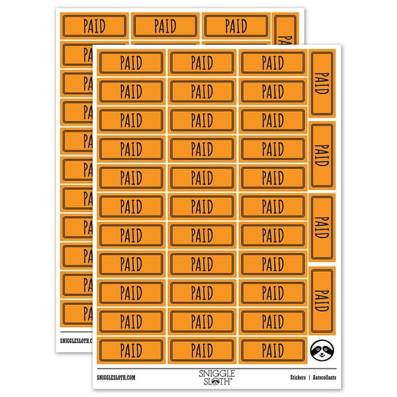 Paid Double Line Border Invoice Sticker Set - Orange - Gloss Finish - 1.5" Small