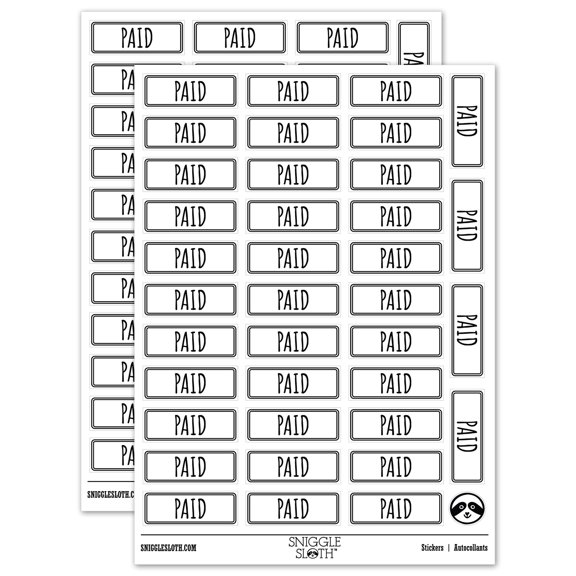 Paid Double Line Border Invoice Sticker Set - White - Matte Finish - 1.5" Small