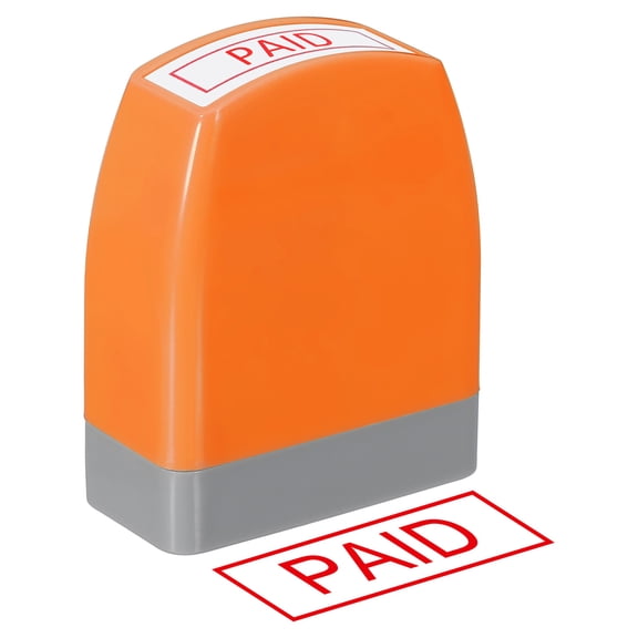 Paid Notice Stamp Self Inking, Red Ink Office Stamps Pre Inked Message Stamp Refillable Business Stamp, Orange