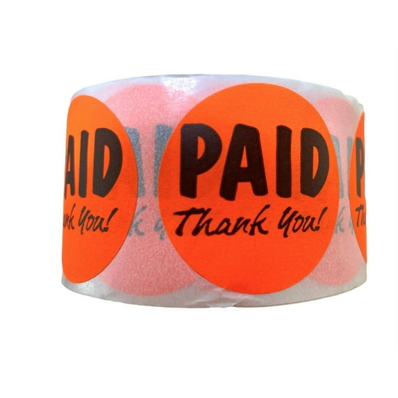 Paid Thank You Store Sticker, Fluorescent Orange Self-Adhesive Retail Labels 500