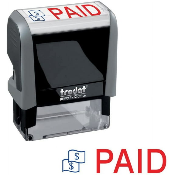 Paid Trodat Printy 4912 Self-Inking Two Color Stock Message Stamp