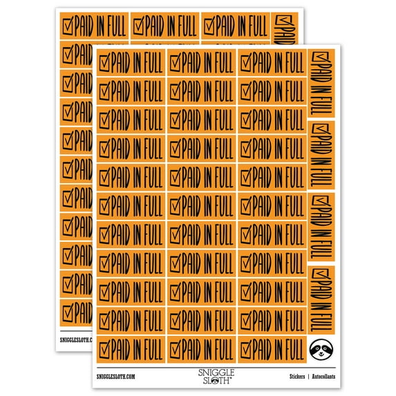 Paid in Full Checkmarked Box Invoice Sticker Set - Orange - Gloss Finish - 1.5" Small