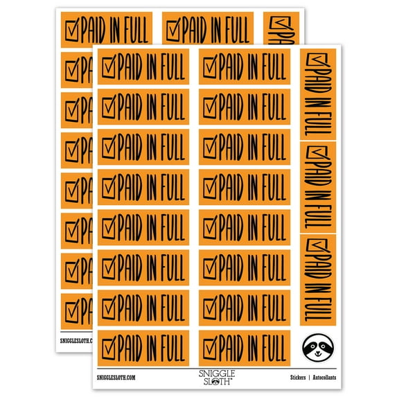 Paid in Full Checkmarked Box Invoice Sticker Set - Orange - Gloss Finish - 2.00" Large
