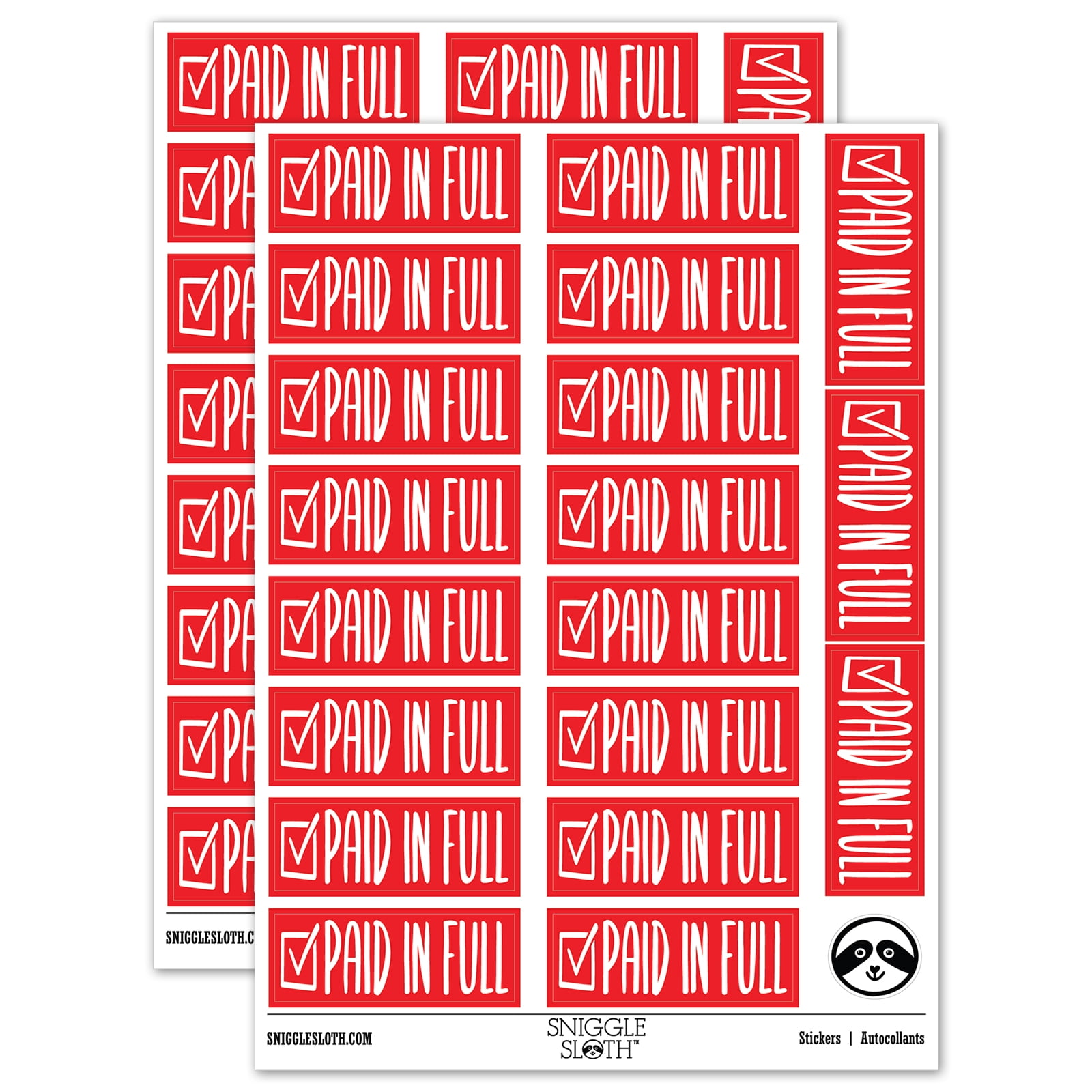 Paid in Full Checkmarked Box Invoice Sticker Set - Red - Matte Finish ...