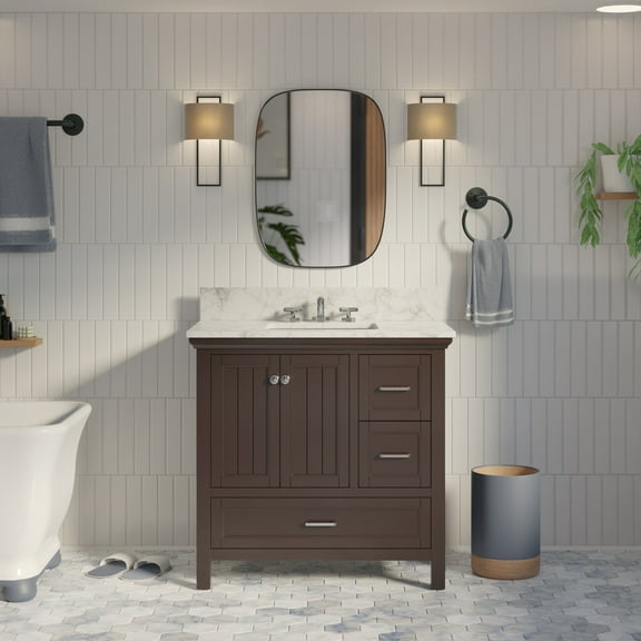 Paige 36" Bathroom Vanity with Chocolate Cabinet and Carrara Marble Top