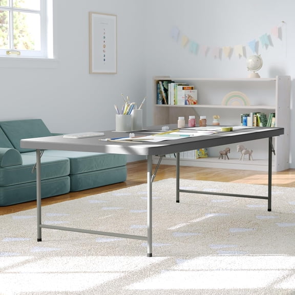 Paige 4.93' Classroom Activity Table for School and Home, Heavy-Duty Rectangular Plastic Activity Table for Kids, Granite Gray