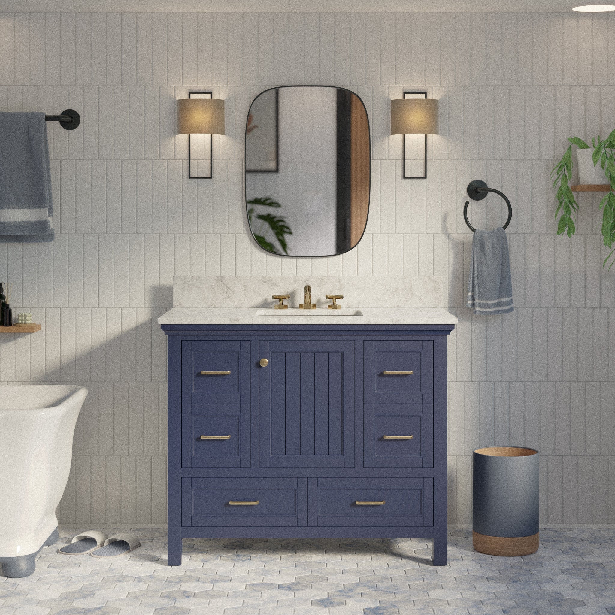 Paige 42" Bathroom Vanity with Royal Blue Cabinet and Carrara Marble ...