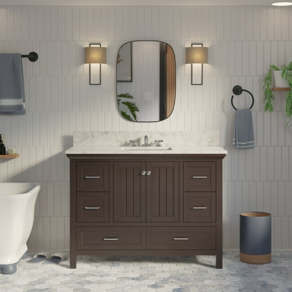 Paige 48" Bathroom Vanity with Chocolate Cabinet and Carrara Marble Top