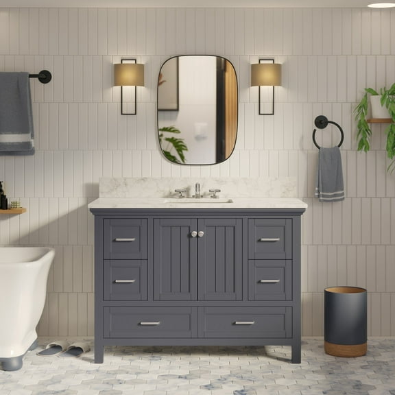 Paige 48" Bathroom Vanity with Marine Gray Cabinet and Carrara Marble Top