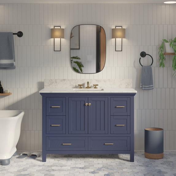 Paige 48" Bathroom Vanity with Royal Blue Cabinet and Carrara Marble Top