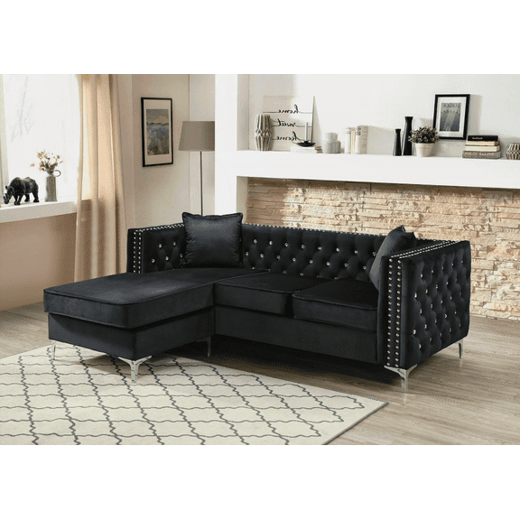 Paige G828B-SC Sofa Chaise in BLACK | Small Space & Easy Assembly | For Family Dining
