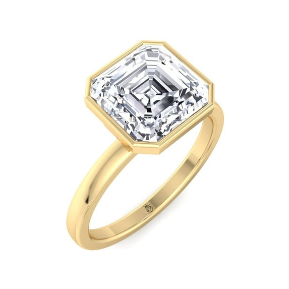 Paige - Moissanite Asscher Cut Lab Diamond Bezel Set Solitaire Engagement Ring