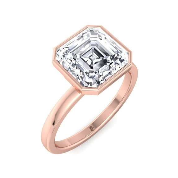 Paige - Moissanite Asscher Cut Lab Diamond Bezel Set Solitaire Engagement Ring
