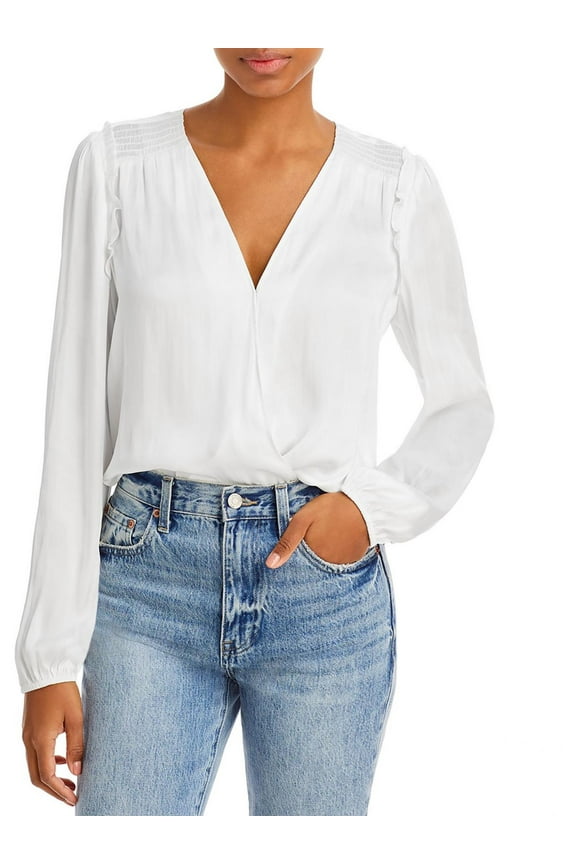 Womens Faux Wrap Smocked Bodysuit