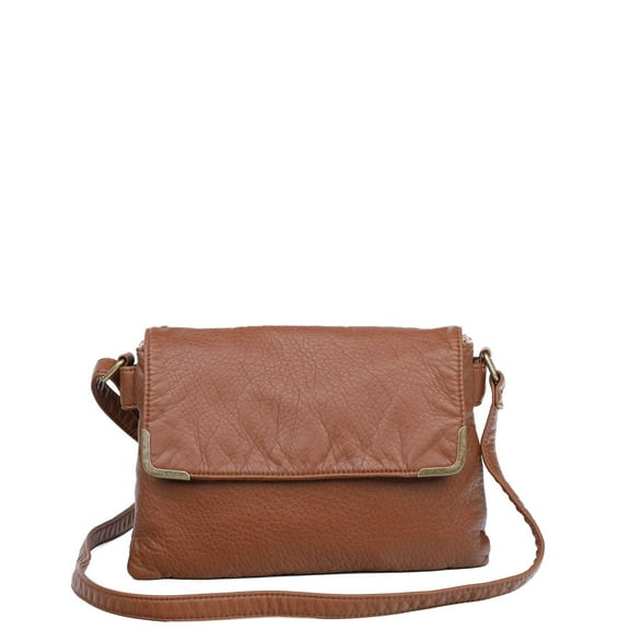 Paige Womens Soft Vegan Leather Crossbody Bag by Ampere Creations - Brown