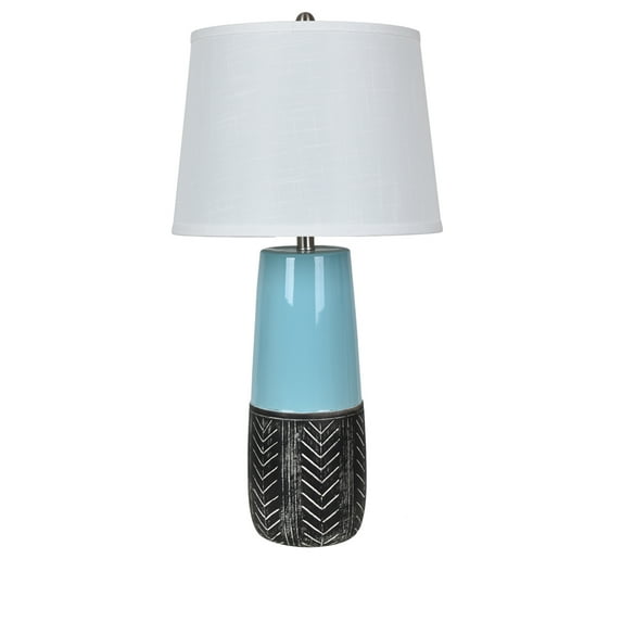 Paignton 29-inch Ceramic Tapered Drum Table Lamp, Blue and Black