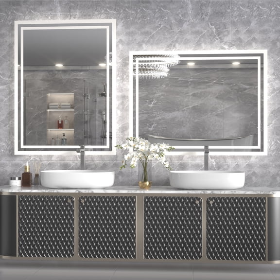 PAIHOME 24*40 inches Vanity Mirror, 3 Color LED Lighted Anti-Fog rectangle Bathroom Mirror with Tempered Glass