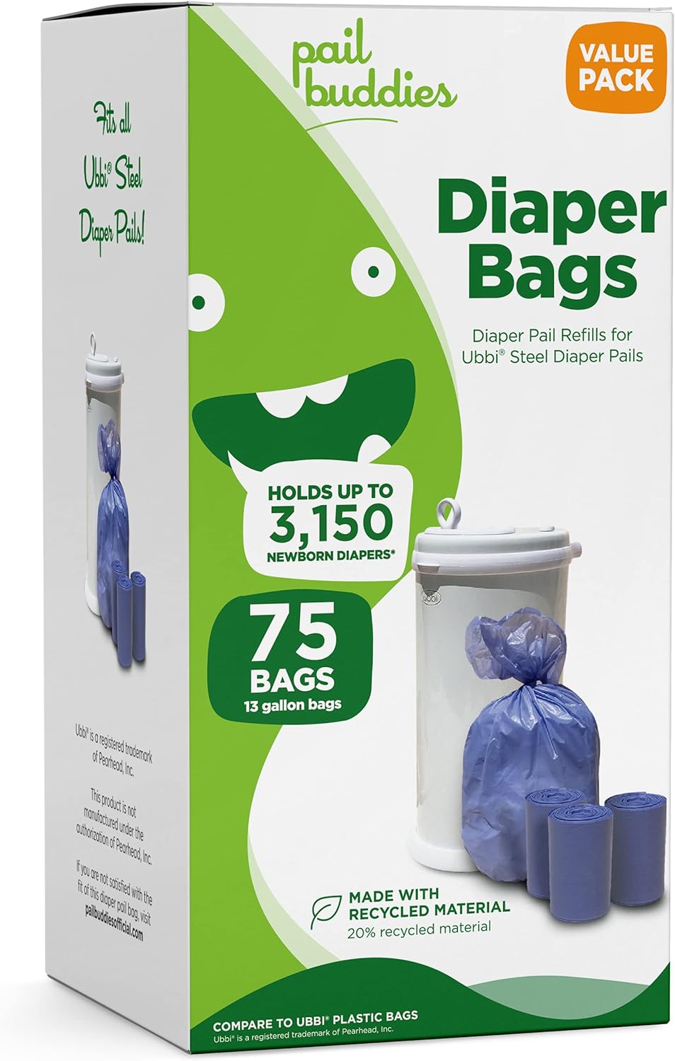 Ubbi Steel Diaper Pail, Hands Free Disposal System, Odor Locking, No Special Bags Required
