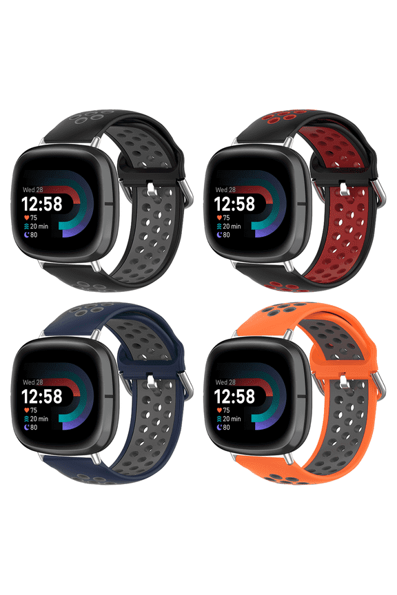 Bands Compatible with Fitbit Sense/Sense 2/Versa 3/Versa 4,Soft Silicone Sport Strap Replacement Wristband for Women Men(Orange/Gray+Black/Gray+Blue/Gray+Black/Red)