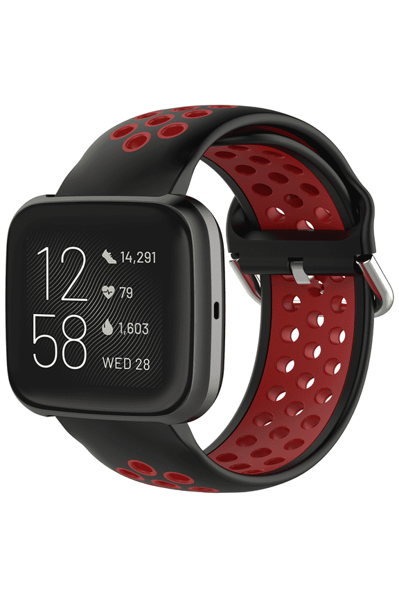 Bands Replacement for Fitbit Versa/Versa 2,Silicone Sport Breathable Straps Quick Release Wristband for Fit bit Versa/Versa 2/Versa Lite/Versa Special Edition(Black/Red)