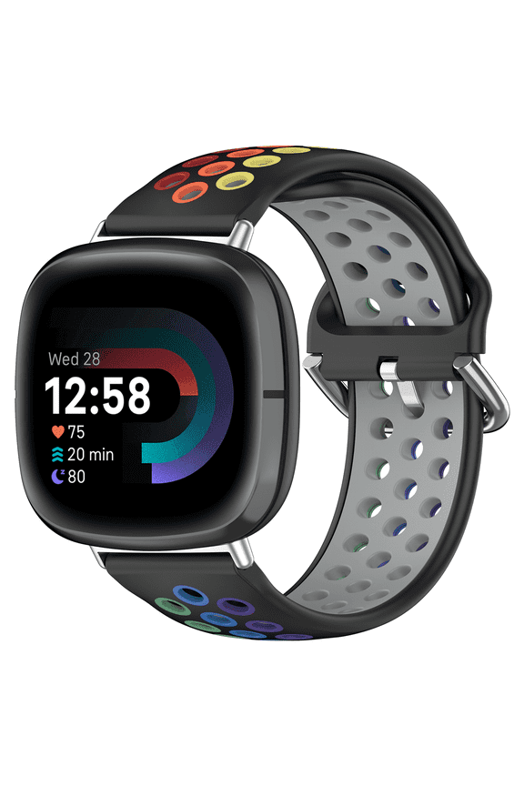 Rainbow Bands Compatible with Fitbit Versa 3/Versa 4/Fitbit Sense/Sense 2,Silicone Straps Replacement for Fitbit Versa 3/Versa 4/Fitbit Sense/Sense 2(Black/Rainbow)