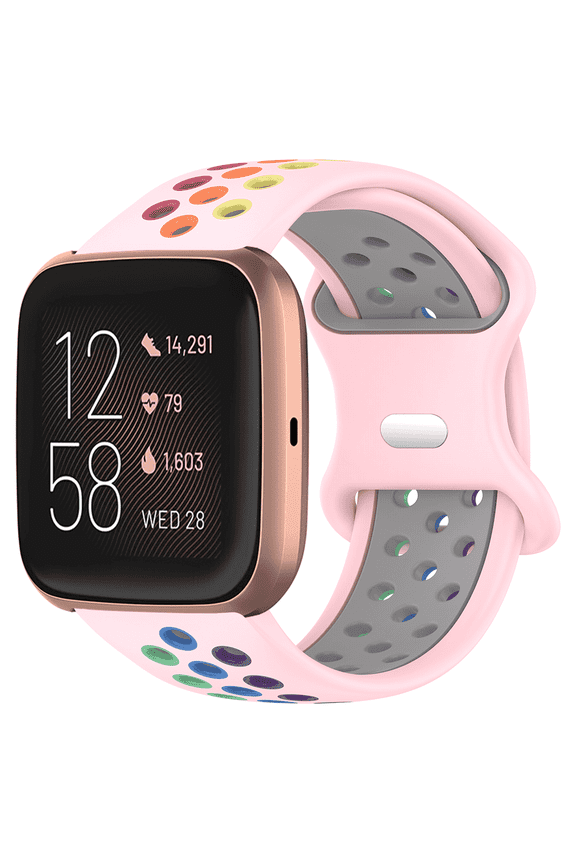 Rainbow Replacement Band for Versa/Versa 2/Versa SE/Versa Lite, Silicone Sport Breathable Straps Quick Release Wristband for Versa/Versa 2(Pink/Rainbow)
