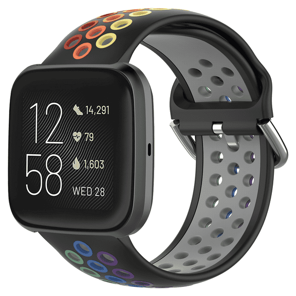 Pailebi Rainbow Sport Bands Compatible with Fitbit Versa 2/Versa/Versa Lite/Versa SE,Colorful Soft Silicone Replacement Wristbands for Fitbit Versa Smart Watch for Fitbit Versa 2/Versa(Black/Rainbow)
