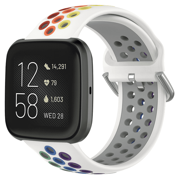 Pailebi Rainbow Sport Bands Compatible with Fitbit Versa 2/Versa/Versa Lite/Versa SE,Soft Silicone Waterproof Breathable Strap Replacement Wristband for Fitbit Versa 2 Women and Men(White/Rainbow)